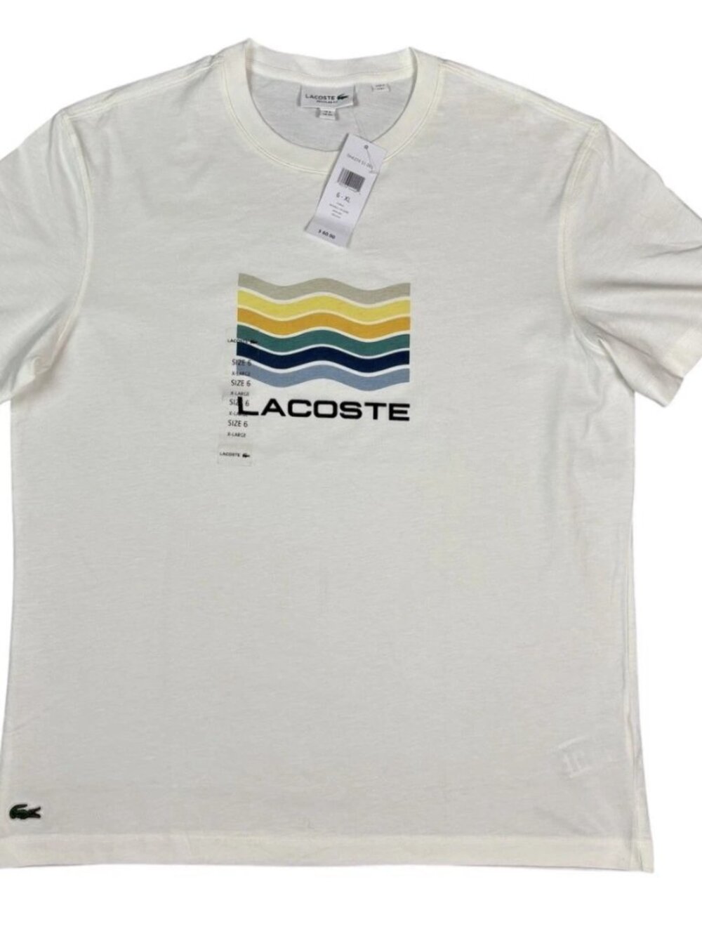 Lacoste Shirt Mens XL White Crewneck Tshirt Logo Colorful Croc Casual